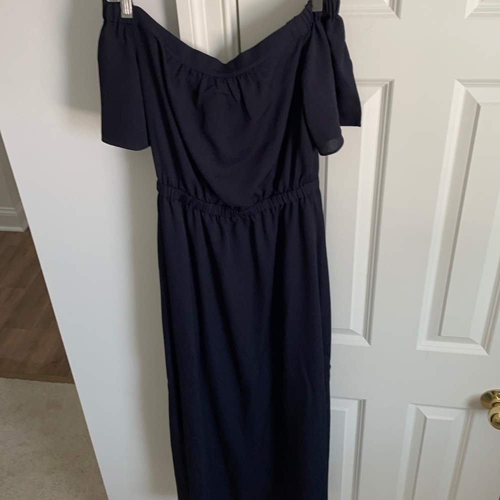 Ann Taylor Navy Blue off the shoulder maxi dress